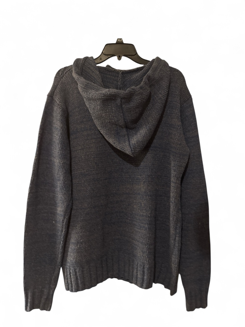Men's Navy Cable Knit Button-Detail Hooded Sweater obo